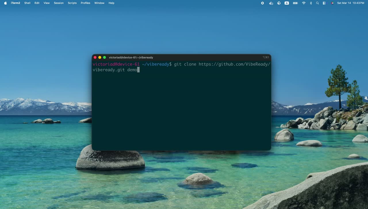 VibeReady's one-command setup running in a terminal